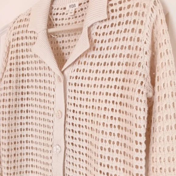 Mesh Crochet Loose Knit Cream Button Cardigan - Picture 9 of 10